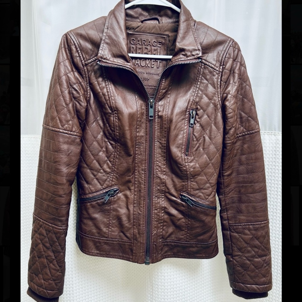 Garage brown leather moto jacket